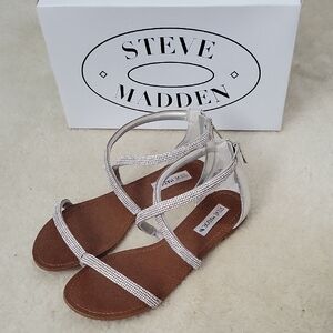 Steve Madden Silver Sparkly Strappy Sandals w Zipper Back